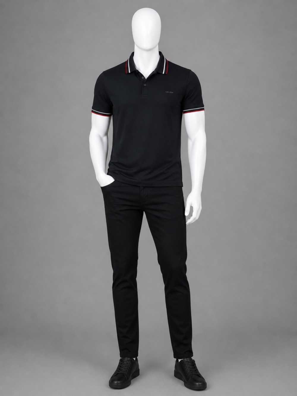 Calvin Klein Black Polo with Red and White Trim
